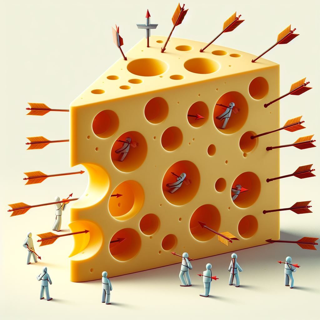 Imagem da representação da teoria do queijo suíço na advocacia medica preventiva